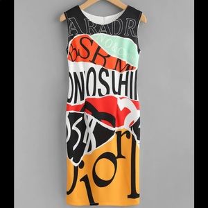 Random Letter Print Patchwork Sheath Dress
